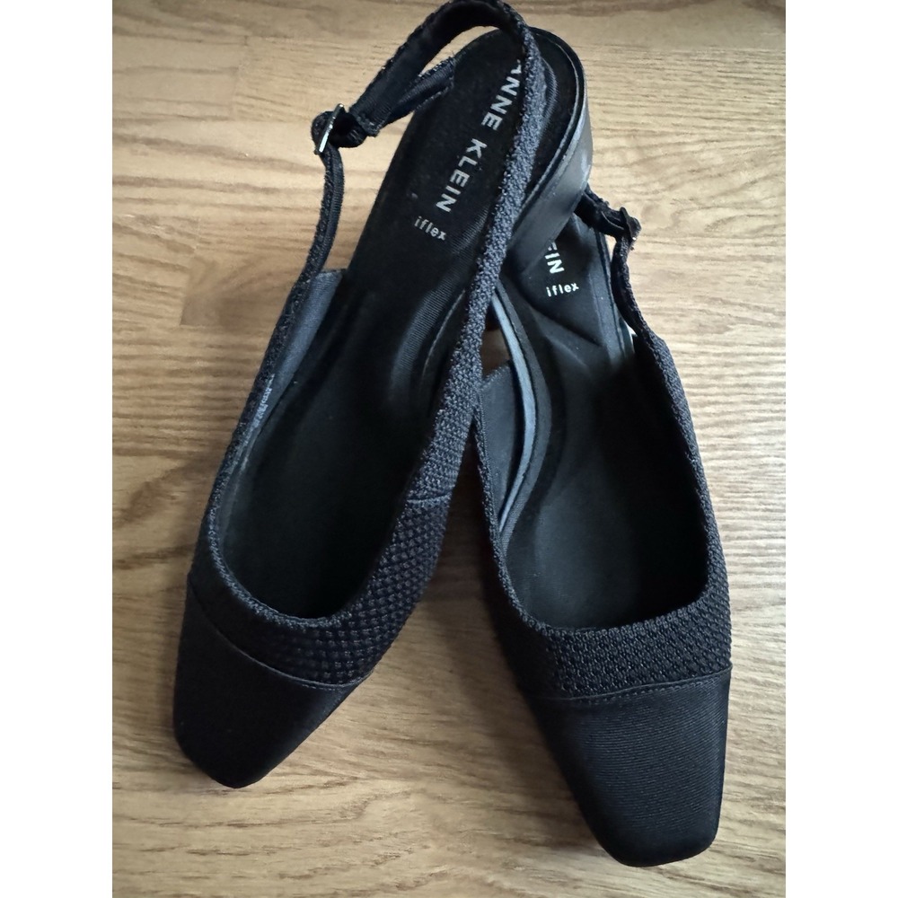 Anne Klein Novella Black Knit Slingback Block Heel Shoes Size 8M New Box